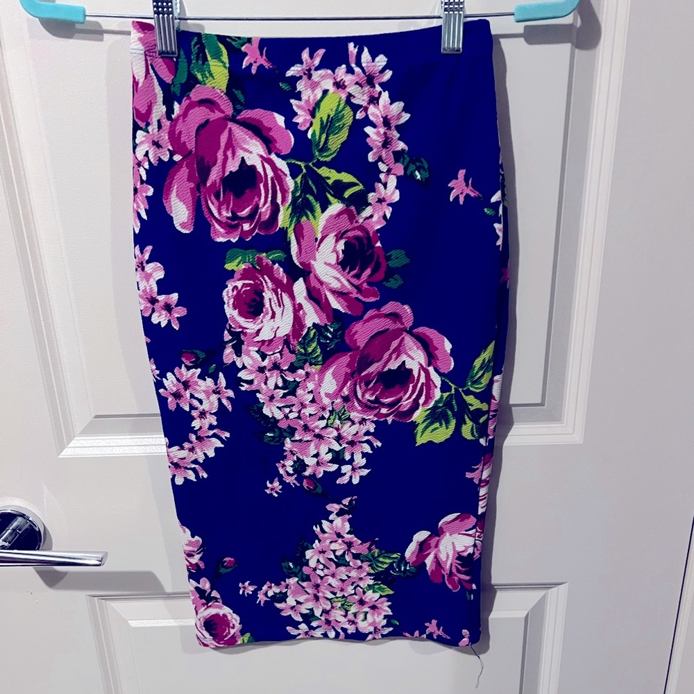 Royal Blue Floral Pencil Skirt